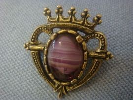 Vintage Signed Miracle Brooch - Luckenbooth Heart Brooch - Purple Stone Brooch (SOLD)
