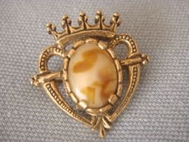 Vintage signed Miracle Brooch - Luckenbooth Heart-Caramel Brown Stone Brooch (SOLD)