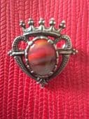 Vintage signed Miracle Brooch - Luckenbooth Heart-Red Striped Stone Brooch