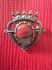 Vintage signed Miracle Brooch - Luckenbooth Heart-Red Striped Stone Brooch