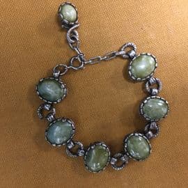 Vintage signed 'Miracle' Panel Bracelet.  Oval Glass To look Like Connemara  Marble Jewels