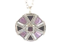 Vintage signed 'Miracle' Pendant - Circular with dark Purple Enamel and light Mauve Art Glass Gems (SOLD)