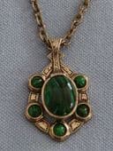Vintage Signed Miracle Pendant on Chain - faux Malachite stones