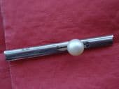 Vintage Silver Tie Clip with Cultured Pearl and Button Loop