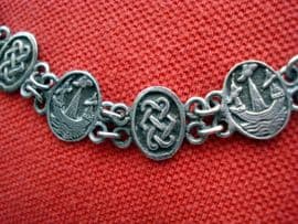 Vintage Sterling Silver Panel Bracelet with Celtic Knot and Ship Design