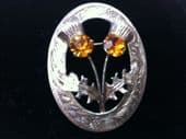 Vintage Sterling Silver Yellow Jewelled Thistles Brooch - Scottish Pin dated 1960 (SOLD)