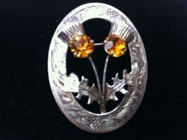 Vintage Sterling Silver Yellow Jewelled Thistles Brooch - Scottish Pin dated 1960 (SOLD)
