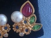 Vintage Swarvowski Earclips in the Cartier Fruit Salad Style (SOLD)