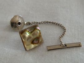 Vintage Tie Pin - A  1970's Tie Tack set with a Square of Real Shell