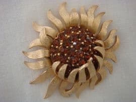 Vintage Trifari Brooch- Large Golden Flower Pin with Brown Jewels (sold)