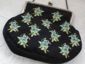Vintage Wool work Bag with Forget-me-knot Flowers