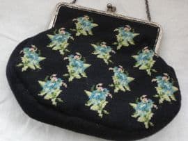 Vintage Wool work Bag with Forget-me-knot Flowers