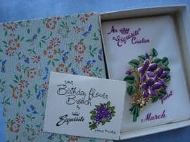 Violet Brooch by Exquisite 1960's in Original Floral Box with Card (SOLD)