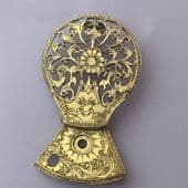 Watchcock Brooch with Grotesque Face and Sunflowers - 19 th Century  Gilt Steel