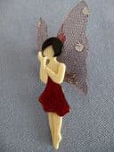 Woodland Butterfly Fairy Brooch by Lea Stein of Paris - this one has a red sparkly frock! (SOLD)