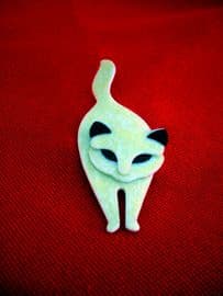 Wow Cream Cat with Black and White Herringbone Pattern Ears - signed Lea Stein, Paris (SOLD)