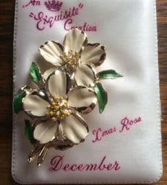 Xmas Rose Brooch 1960's Flower of the Month Pin for December Signed Exquisite (SOLD)