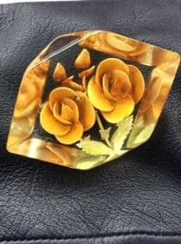 Yellow Flowers Vintage Brooch - 1940s Lucite - Very Chunky Deep-Carved Brooch (On Hold)