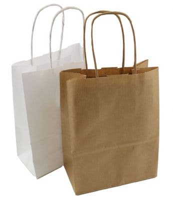 TWIST HANDLE PAPER BLOCK BOTTOM CARRIER BAGS - WHITE or BROWN -  7