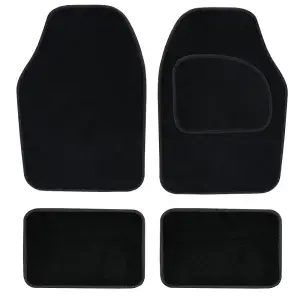 4 Piece Black Carpet Mat Set with Black Piping