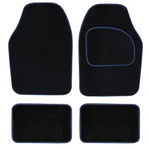 4 Piece Black Carpet Mat Set with Blue Piping