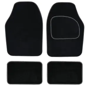 4 Piece Black Carpet Mat Set with Grey Piping