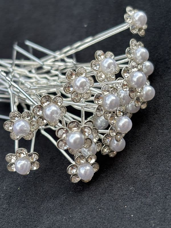 Hair Pins - Faux Pearls & Sparkling Rhinestone
