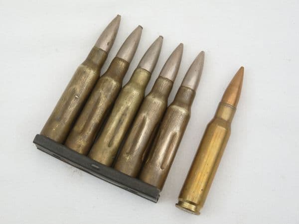 5 round clip of inert 7.62 x 51mm NATO training rounds