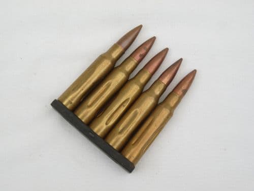 5 round clip of inert 7.62 x 51mm NATO training rounds