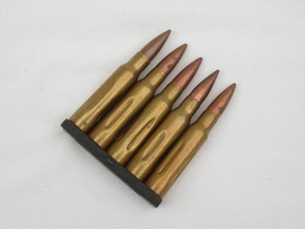 5 round clip of inert 7.62 x 51mm NATO training rounds