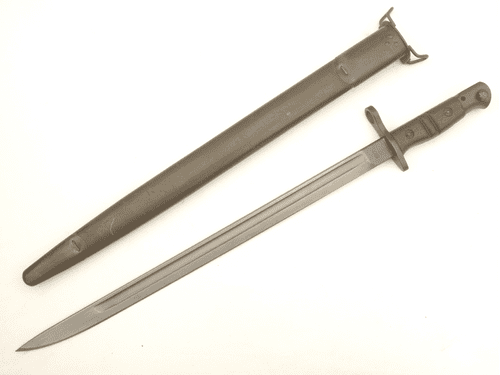 American Model 1917 Remington made bayonet and wire hanger scabbard