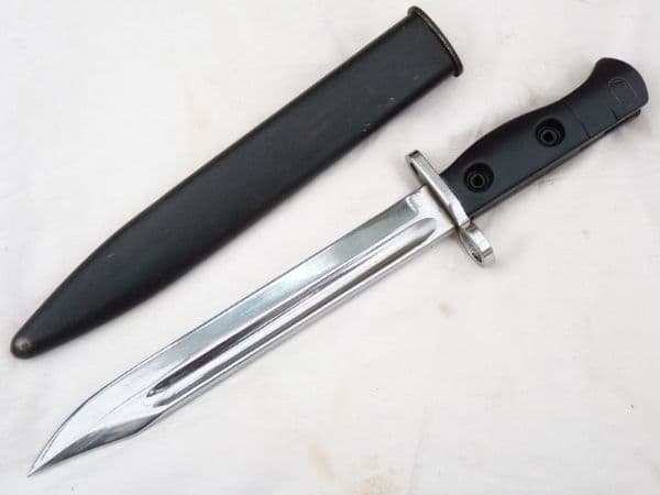 Australian made SLR L1A2 bayonet and scabbard, chromed for parade use  **SOLD**