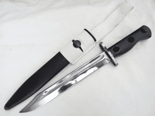 Australian made SLR L1A2 bayonet and scabbard, chromed for parade use **SOLD**