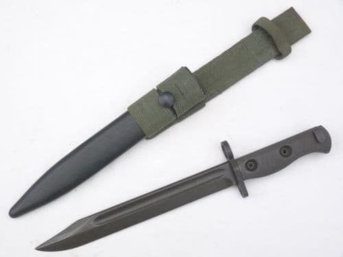 Australian made SLR L1A2 bayonet and scabbard, new/unissued, in frog