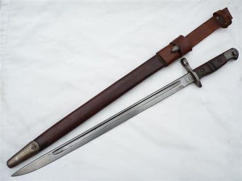 British Home Guard issue Pattern 1913 bayonet, scabbard and 1940 dated frog SOLD