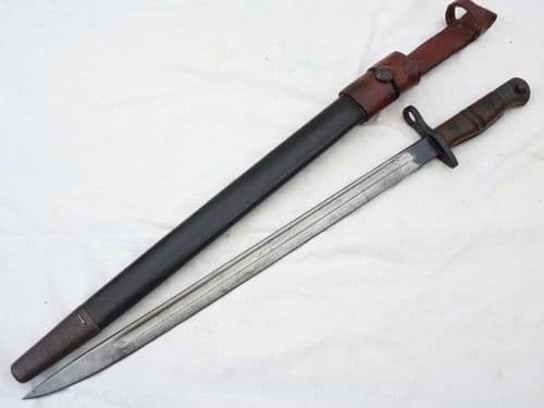 British Home Guard issue Pattern 1913 bayonet, scabbard and frog  **SOLD**