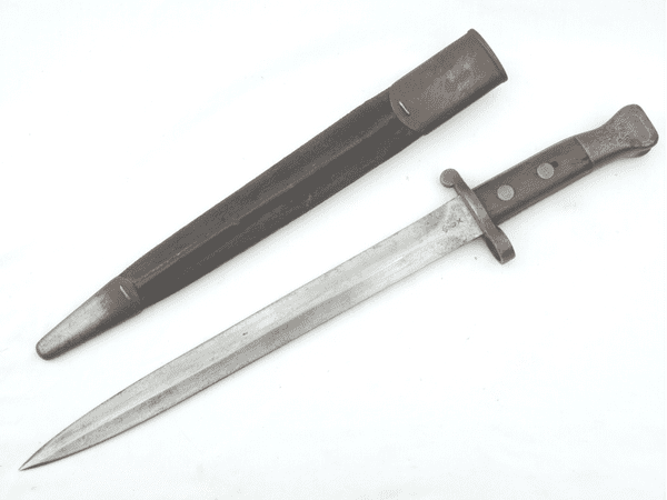 British Lee-Metford P1888 Mk1 bayonet and scabbard, 1891 dated, N.R. 67 marked