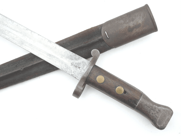 British Lee-Metford P1888 Mk1 bayonet and scabbard, 1891 dated, N.R. 67 marked