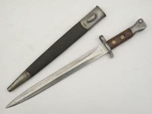 British Lee-Metford P1888 Mk1 bayonet and scabbard,  1894 dated, KRR marked