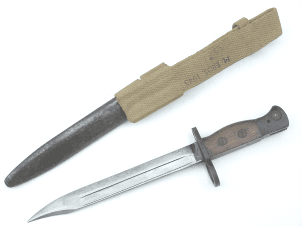 British no.5 Jungle carbine / Sterling bayonet and scabbard, wartime S294 marked