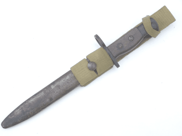 British no.5 Jungle carbine / Sterling bayonet and scabbard, wartime S294 marked