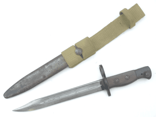 British no.5 Jungle carbine / Sterling bayonet and scabbard, wartime S294 marked