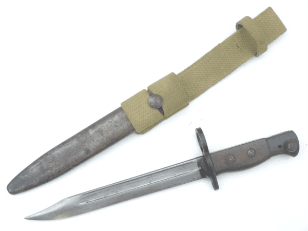 British no.5 Jungle carbine / Sterling bayonet and scabbard, wartime S294 marked