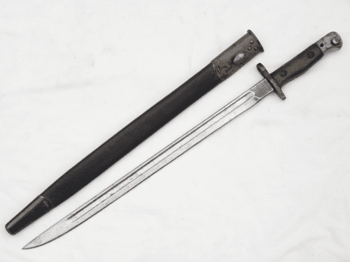 British Pattern 1907 Sanderson made bayonet and scabbard dated 1917, desert cammo **SOLD**
