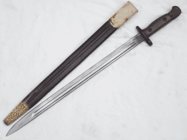 British Pattern 1907 Sanderson made bayonet with scabbard, 1918 dated, desert cammo  **SOLD**