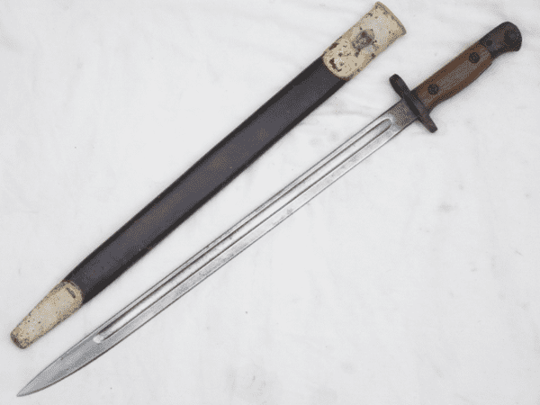 British Pattern 1907 Sanderson made bayonet with scabbard, 1918 dated, desert cammo **SOLD**