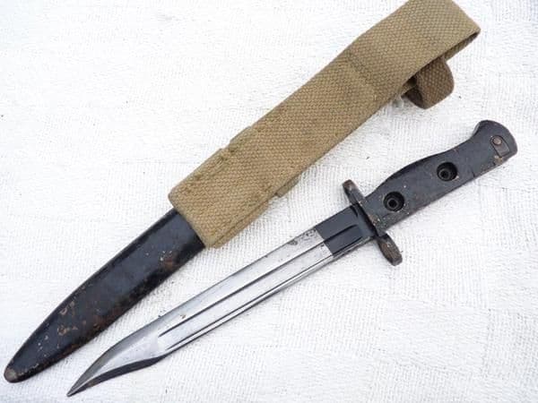 British SLR L1A3 bayonet and scabbard, dated 1961, with frog  **SOLD**