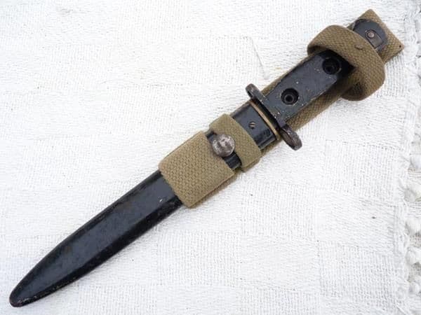 British SLR L1A3 bayonet and scabbard, dated 1961, with frog  **SOLD**