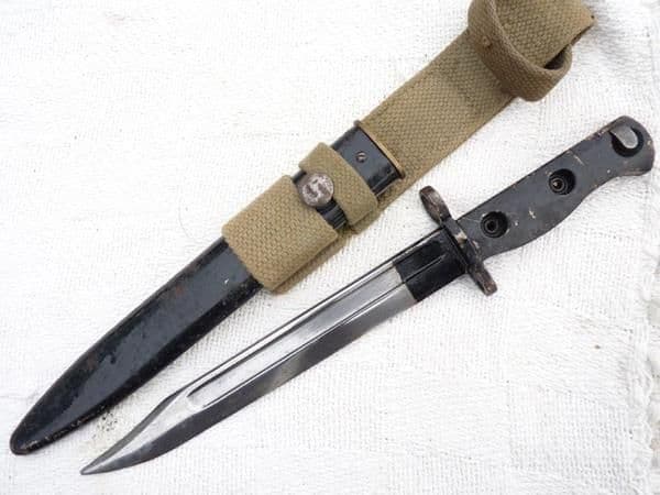 British SLR L1A3 bayonet and scabbard, dated 1961, with frog **SOLD**