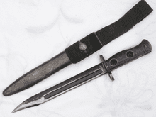 British SLR L1A3 bayonet and scabbard, green nylon frog  **SOLD**